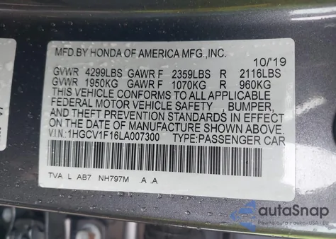 2020 Honda Accord Lx from USA, damaged, VIN 1HGCV1F16LA007300